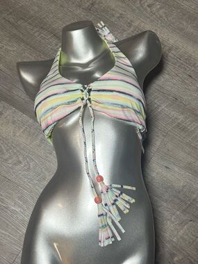 Victoria's Secret Pastel Rainbow Stripe Reversible  Bikini Top - Yellow Strap B2